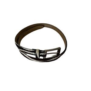 Furry Zebra Belt ivory brown genuine leather Sz s